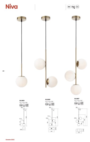 Redo 01-2627 - Luster na lanku NIVA 3xE14/28W/230V