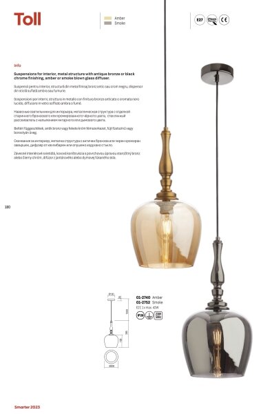 Redo 01-2740 - Luster na lanku TOLL 1xE27/42W/230V bronzová