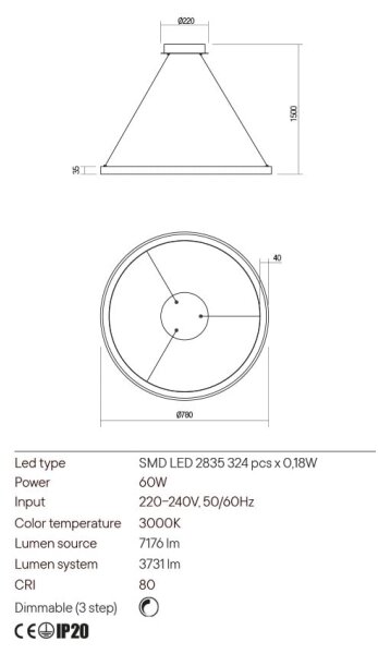 Redo 01-2677- LED Stmievateľný luster na lanku ICONIC LED/60W/230V pr. 78 cm čierna