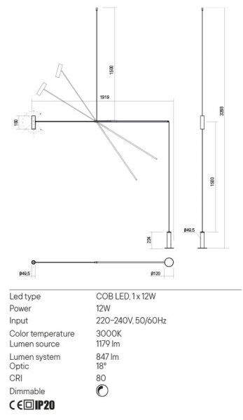 Redo 01-2695 - LED Stmievateľná stojacia lampa PICAS LED/12W/230V čierna