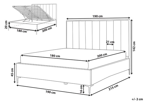 Posteľ s úložným priestorom krémová biela buklé čalúnenie 180 x 200 cm čierne kovové nohy prešívané čelo lamelový rošt moderný štýl spálňa