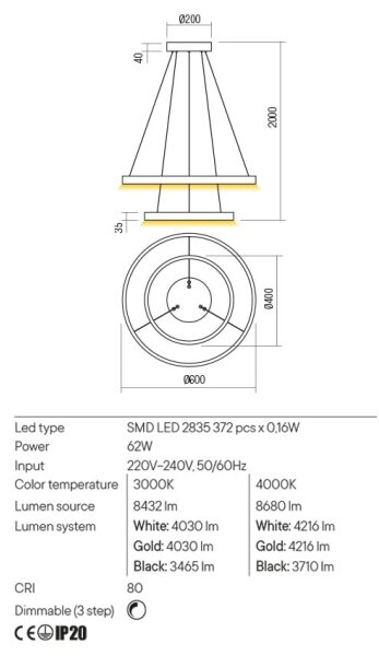 Redo 01-2891 - LED Stmievateľný luster na lanku FEBE LED/62W/230V čierna
