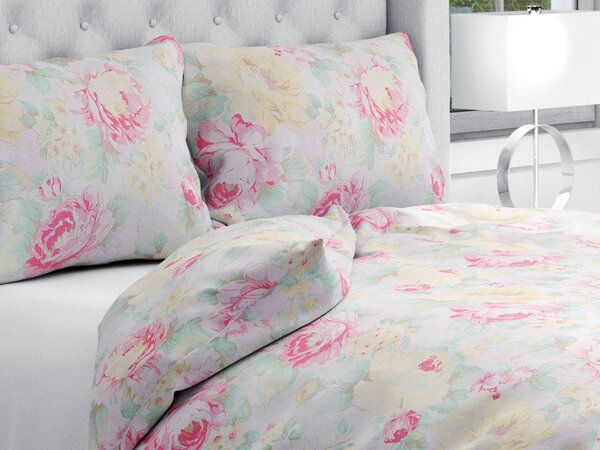 Biante Bavlnené posteľné obliečky Sandra SA-140 Veľké ružové kvety na bielom Jednolôžko 140x200 a 70x90 cm