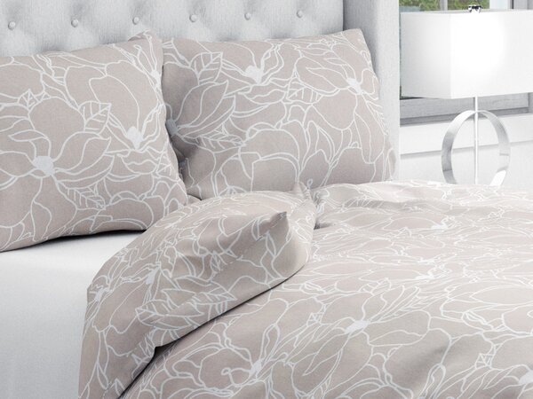 Biante Bavlnené posteľné obliečky Sandra SA-270 Biele designové kvety na béžovom Predĺžené 140x220 a 70x90 cm