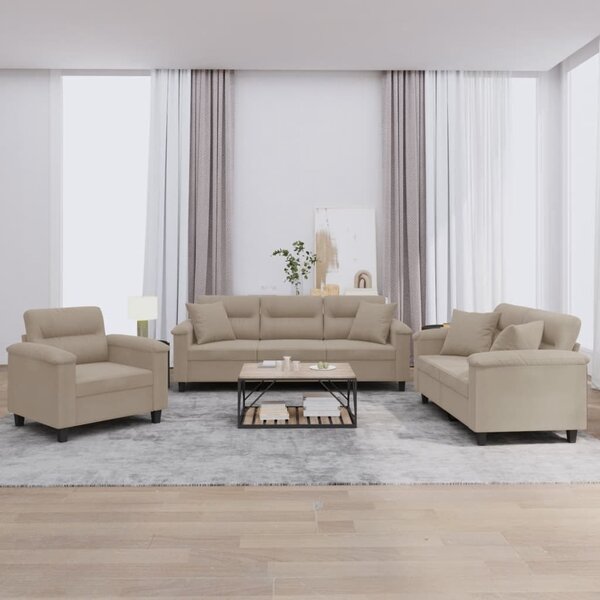 Maison Exclusive – 3-dielna sedacia súprava s vankúšmi, mikrovlákno v odtieni taupe