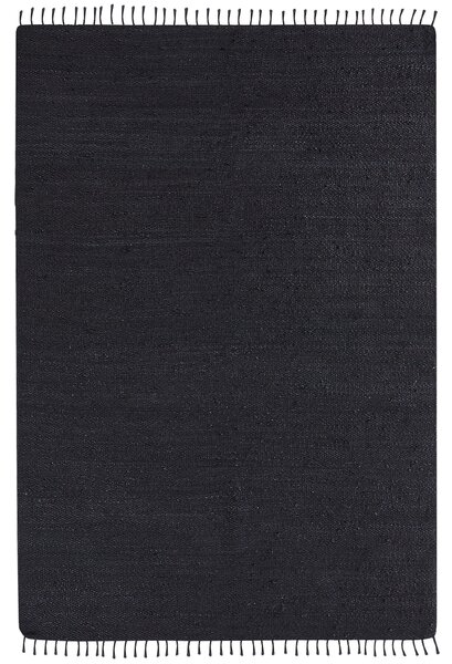 Koberec čierny juta 160 x 230 cm obdĺžnikový s ozdobnými strapcami ručne tkaný boho štýl