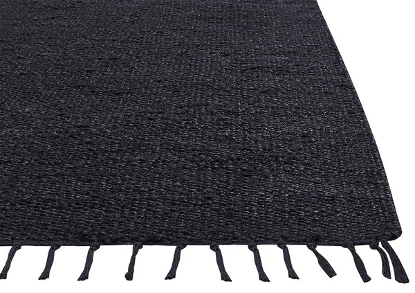 Koberec čierny juta 160 x 230 cm obdĺžnikový s ozdobnými strapcami ručne tkaný boho štýl