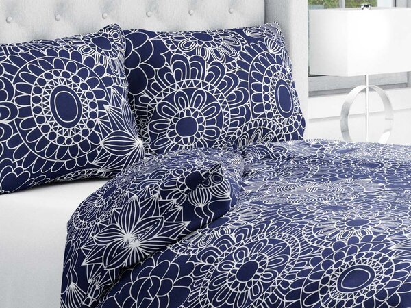 Biante Bavlnené posteľné obliečky Sandra SA-273 Biele mandaly na tmavo modrom Predĺžené 140x220 a 70x90 cm