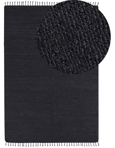 Koberec čierny juta 160 x 230 cm obdĺžnikový s ozdobnými strapcami ručne tkaný boho štýl