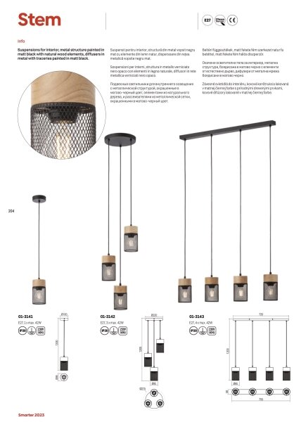 Redo 01-3142 - Luster na lanku STEM 3xE27/42W/230V