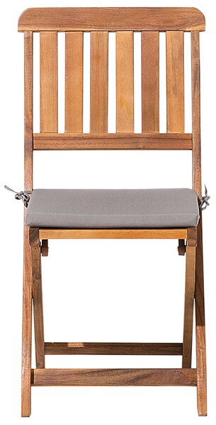 Sada 2 záhradných stoličiek tmavé akáciové drevo skladacie stoličky so sivými podsedákmi