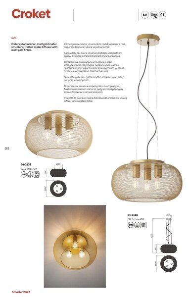 Redo 01-3139 - Stropné svietidlo CROKET 3xE27/42W/230V pr. 40 cm zlatá