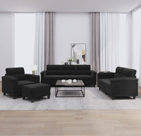Maison Exclusive – 4-dielna sedacia súprava s vankúšmi, čierna mikrovlákna