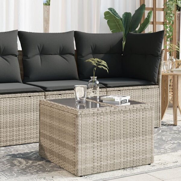 Maison Exclusive - Záhradný stôl so sklenenou doskou Svetloedý 55x55x37 cm Poly ratan