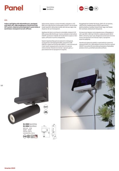 Redo 01-3083 - LED Nástenné bodové svietidlo PANEL LED/3,5W/230V USB biela
