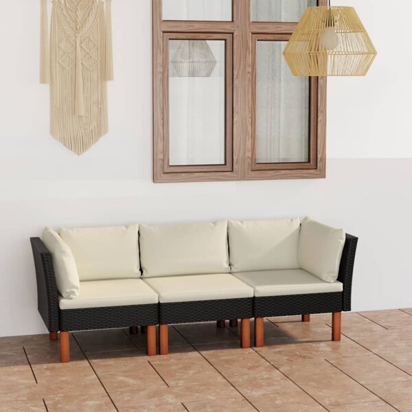 Maison Exclusive – 3-miestna záhradná pohovka s vankúmi, ierna, polyratan