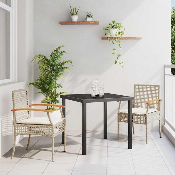 Maison Exclusive – Záhradná jedálenská súprava, 3 kusy, prírodný ratan, farby béžová a čierna