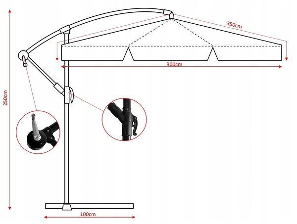 Garden Line Záhradný slnečník s ochranným obalom a LED osvetlením BANANA 300 cm béžový