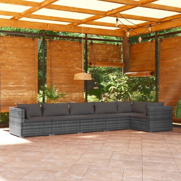 Maison Exclusive – 6-dielna záhradná súprava s vankúšmi Poly Rattan Grey