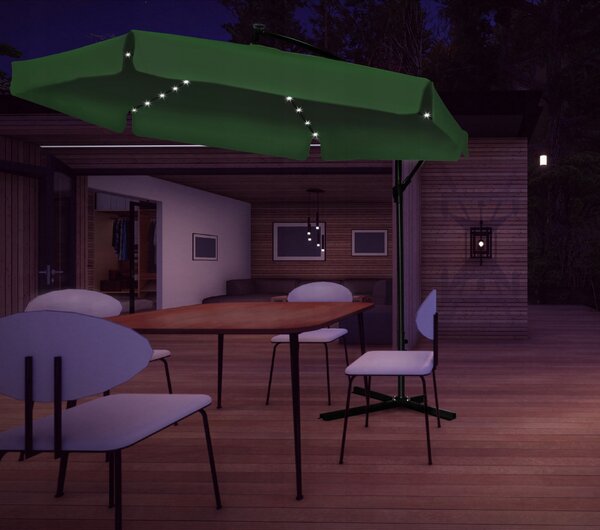 Garden Line Záhradný slnečník s ochranným obalom a LED osvetlením BANANA 300 cm zelený