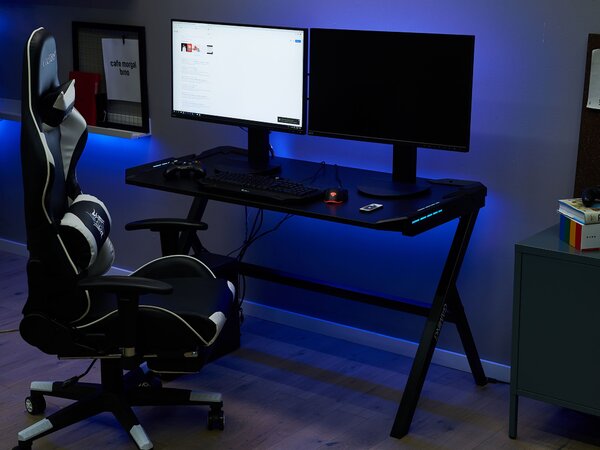 Herný stôl čierna MDF kov 120 x 60 cm obdĺžnikový tvar RGB LED svetlá moderný štýl kancelária