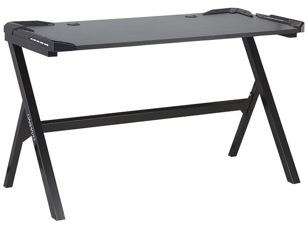 Herný stôl čierna MDF kov 120 x 60 cm obdĺžnikový tvar RGB LED svetlá moderný štýl kancelária