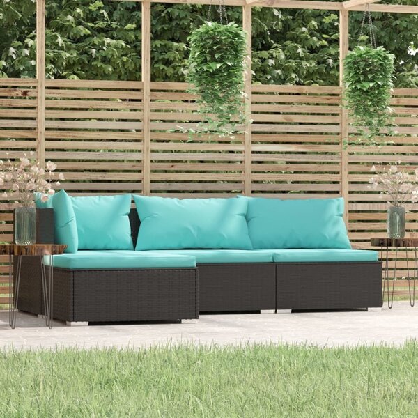 Maison Exclusive – 4-dielna záhradná súprava s vankúšmi, čierna, polyratan