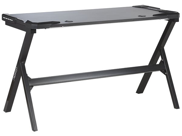 Herný stôl čierna MDF kov 120 x 60 cm obdĺžnikový tvar RGB LED svetlá moderný štýl kancelária