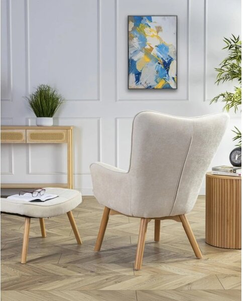 HowHomely Čalouněná jídelní židle Grella s podnožkou krémová