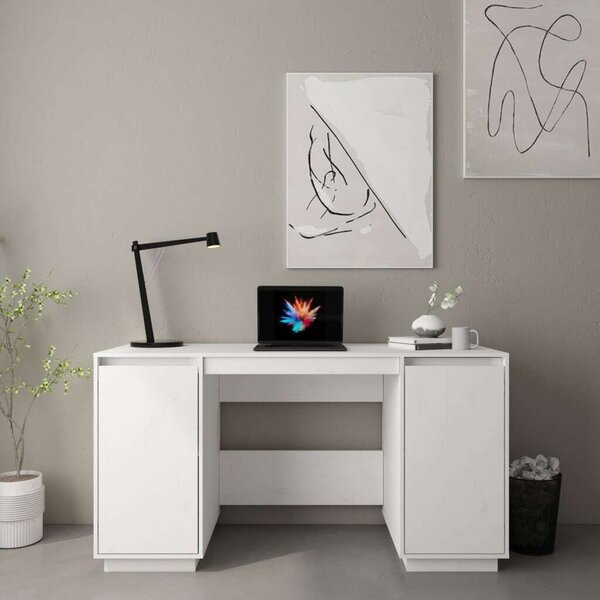 Maison Exclusive – Písací stôl, biely, 140 x 50 x 75 cm, masívne borovicové drevo