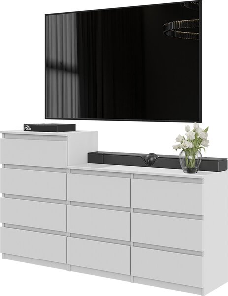 FURNICA - GABRIEL - Komoda s 10 zásuvkami (6+4) - biela matná V92/70cm B160cm D33cm