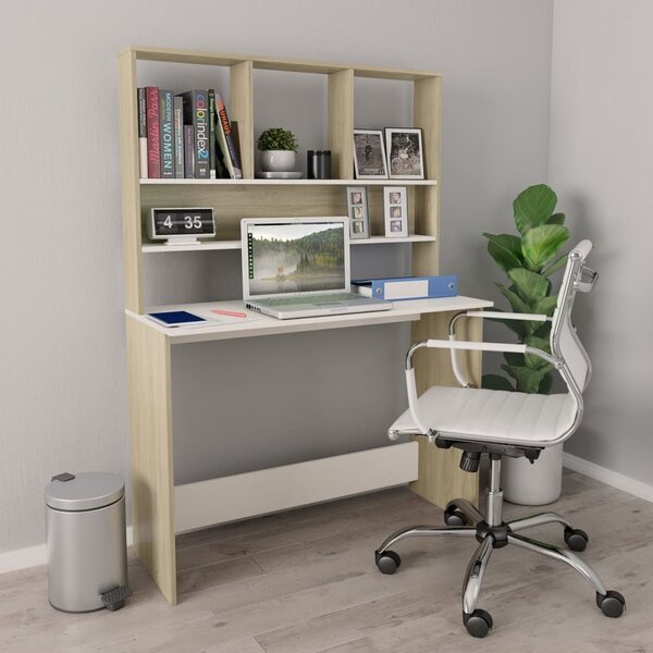 Maison Exclusive – písací stôl s policami, biely dub Sonoma, 110 x 45 x 157 cm