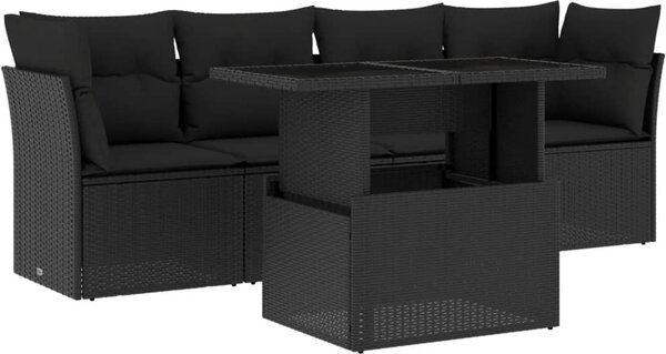 Maison Exclusive - 5-dielna záhradná súprava pohoviek s vankúmi ierna polyratan