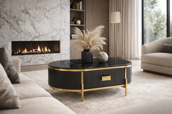 LivinHill Konferenční stolek Stilig ST380A 124 cm zlatý/černý mramor