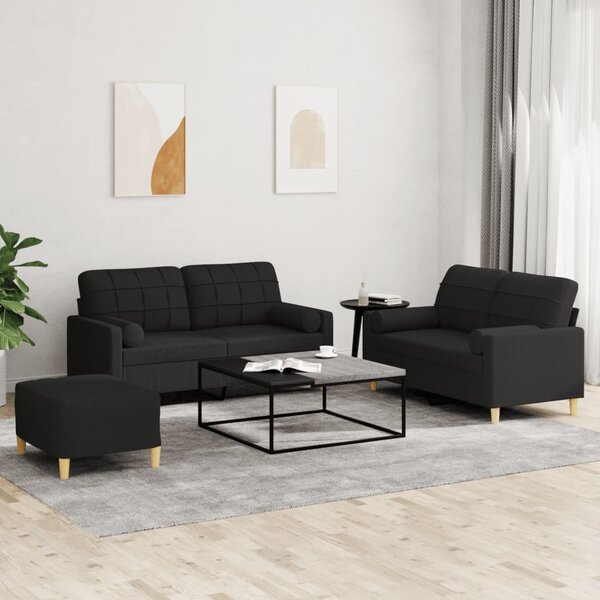 Maison Exclusive – 3-dielna sedacia súprava s vankúšmi, čierna látka