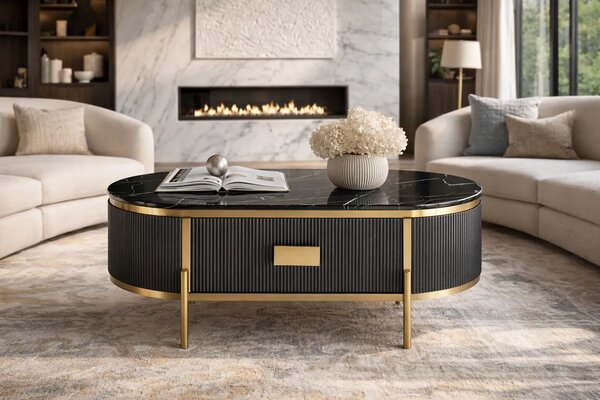 LivinHill Konferenční stolek Stilig ST380A 124 cm zlatý/černý mramor