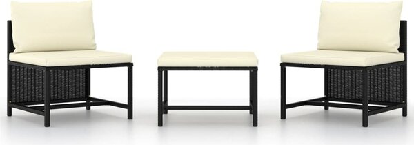 Maison Exclusive – 3-dielna záhradná sedacia súprava s vankúmi, ierna, polyrotang