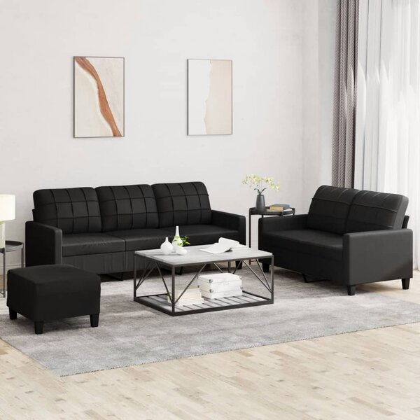 Maison Exclusive – 3-dielna sedacia súprava s vankúšmi, čierna umelá koža