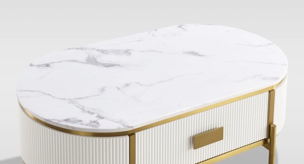 LivinHill Konferenční stolek Stilig ST380C 124 cm zlatý/bílý mramor