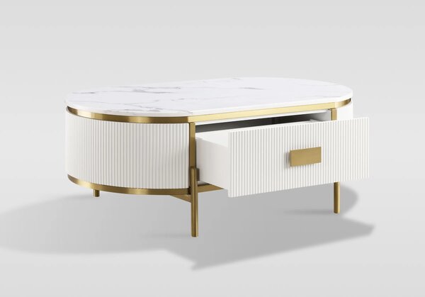 LivinHill Konferenční stolek Stilig ST380C 124 cm zlatý/bílý mramor