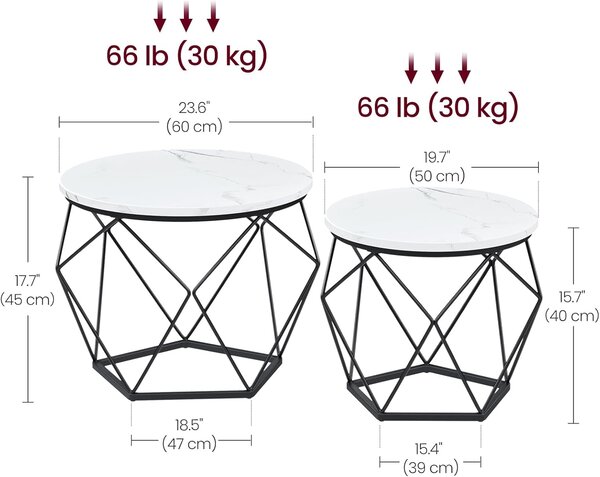 SONGMICS Sada 2 ks odkládacích stolků Vasagle Elezi II bílý mramor/černá