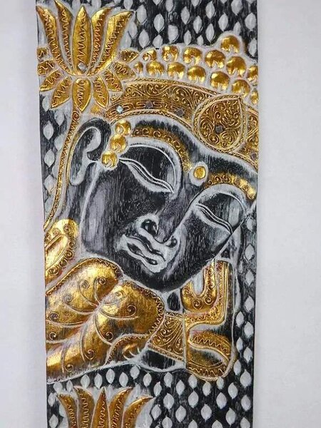 Dekorácia na stenu BUDHA čierny, 120x30cm, exotické drevo, ručná práca
