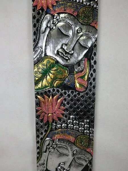 Dekorácia na stenu BUDHA strieborný, 120x30 cm, exotické drevo, ručná práca