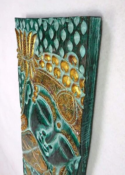 Dekorácia na stenu BUDHA, zelený, 120x30 cm, exotické drevo, ručná práca