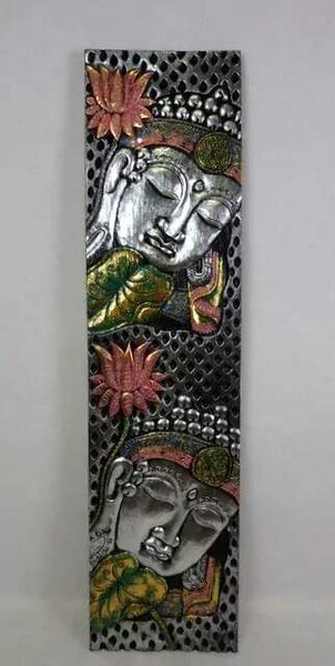 Dekorácia na stenu BUDHA strieborný, 120x30 cm, exotické drevo, ručná práca