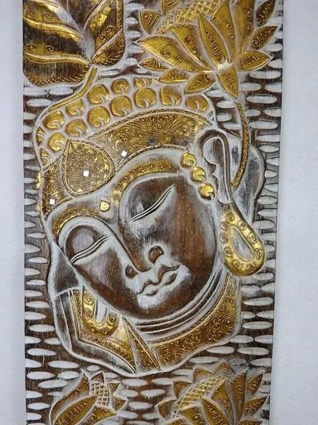 Dekorácia na stenu BUDHA hnedý/zlatý,120x40cm, exotické drevo, ručná práca
