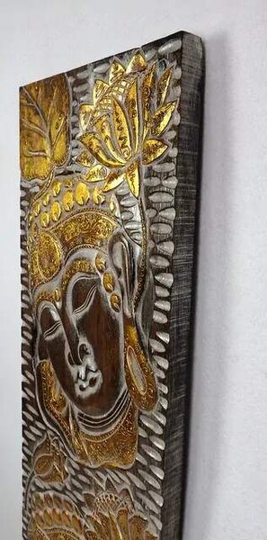 Dekorácia na stenu BUDHA hnedý/zlatý,120x40cm, exotické drevo, ručná práca