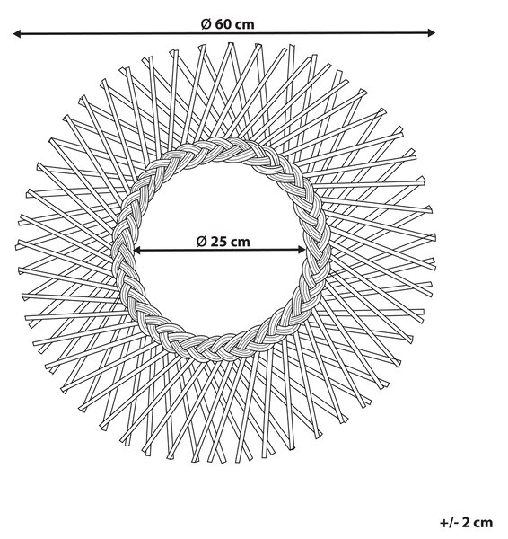 Nástenné zrkadlo béžové ratanové 60 cm okrúhle dekoratívne s montážnymi háčikmi obývacia izba spálňa
