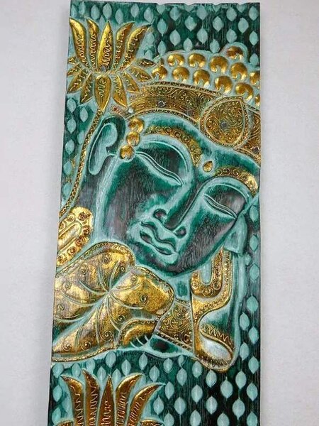Dekorácia na stenu BUDHA, zelený, 120x30 cm, exotické drevo, ručná práca