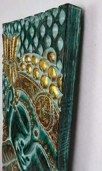 Dekorácia na stenu BUDHA, zelený, 120x30 cm, exotické drevo, ručná práca